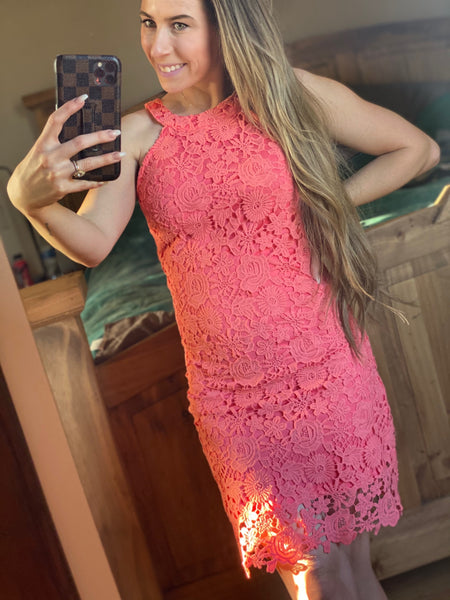 Enchant my Dreams Coral Lace Dress