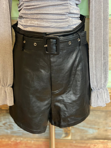 The Gilli Pleather Paperbag Shorts in Black